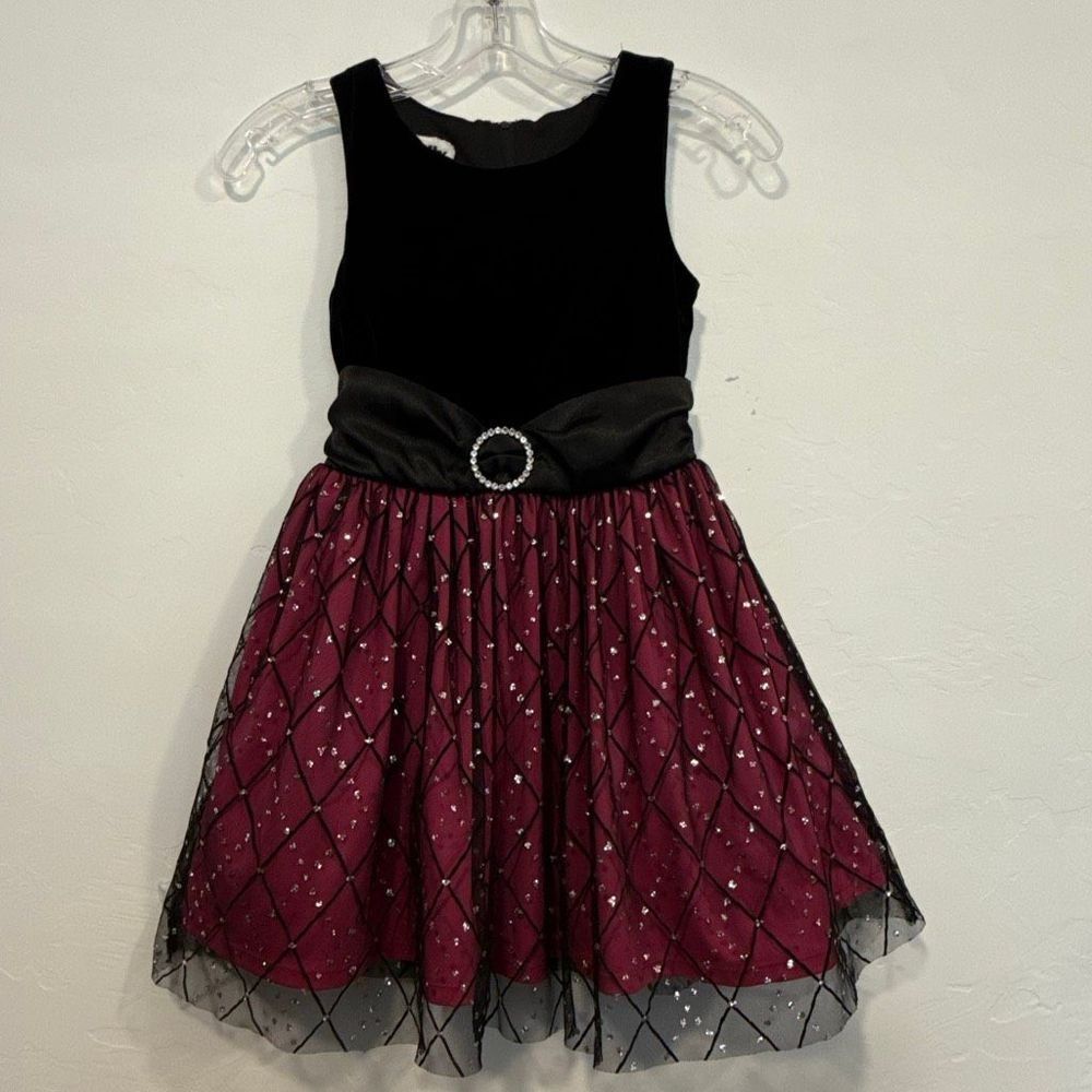 Philly Girls Dress Size 10 Black Burgundy Sparkle Tulle Vintage Style